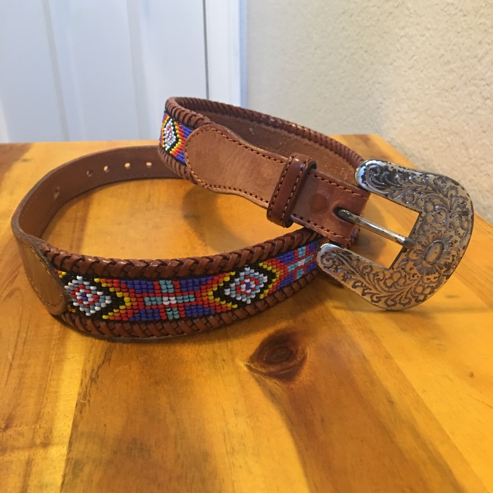 Vintage Native American beaded leather belt